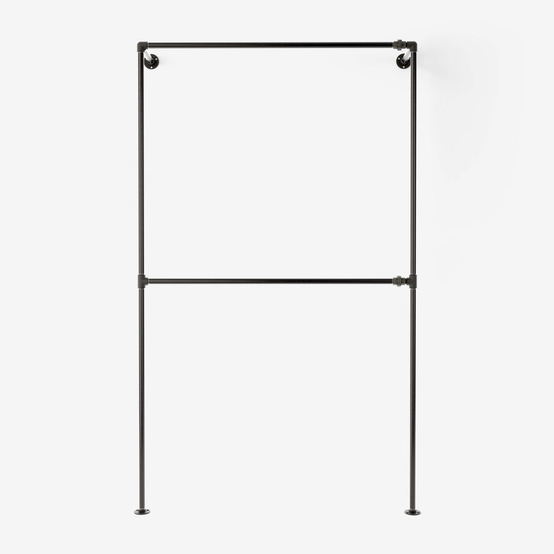 Portant à vêtements fixé au mur avec double tringle en fer foncé