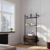 Système de rangement avec deux étagères et une commode en chêne fumé pour aménager une chambre