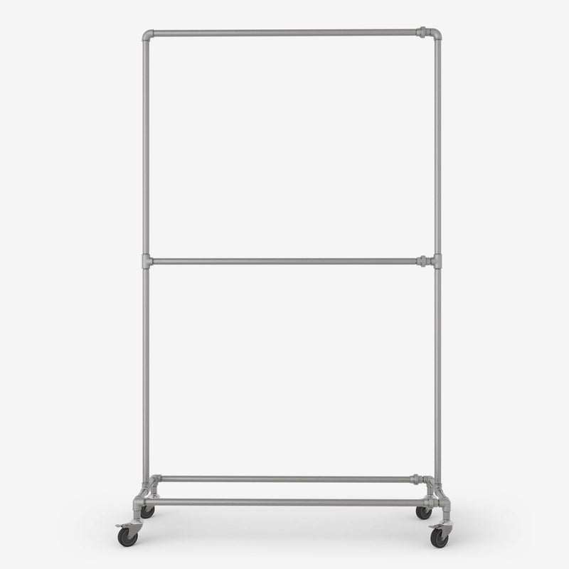 Portant à vêtements sur roulettes avec double tringle argentée
