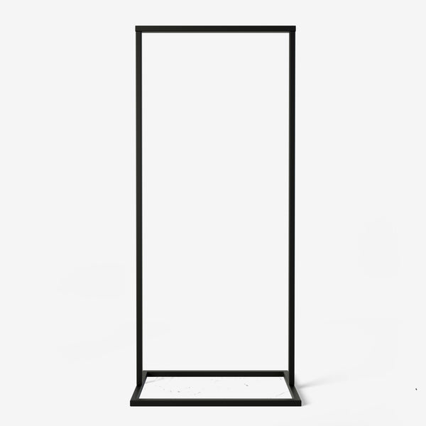 Portant à vêtements noir mat avec socle carré minimaliste