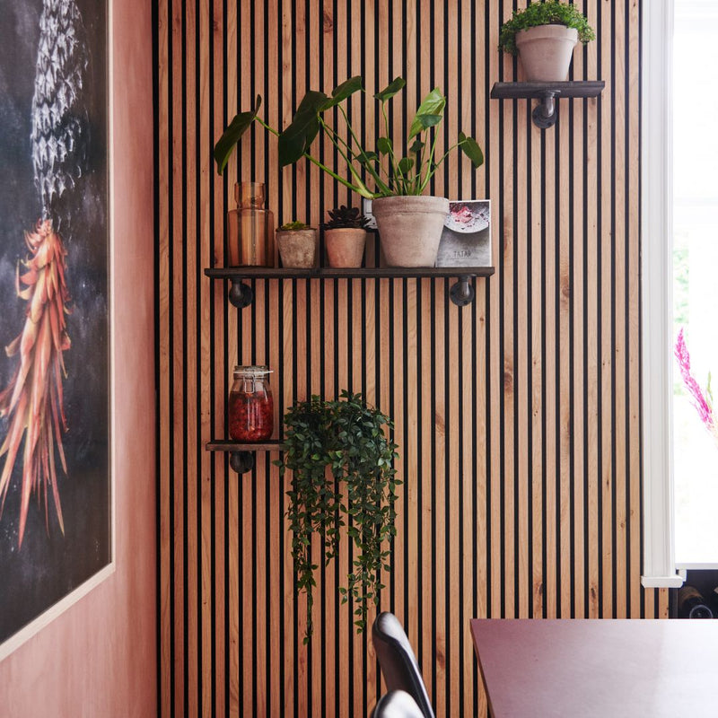 étagères dans une cuisine moderne pour suspendre des plantes 